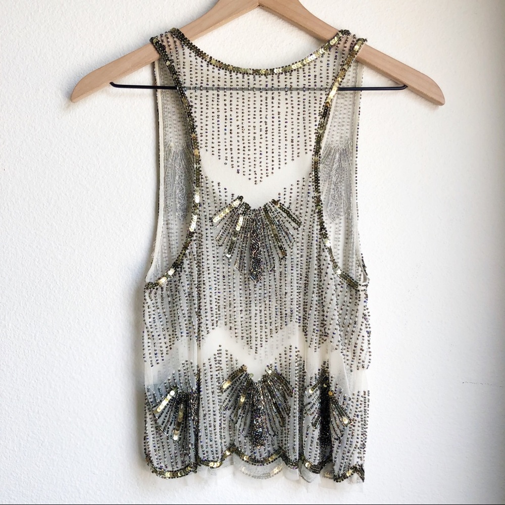 Vintage Style Beaded Tank Top Scalloped Hem - Picture 5 of 15